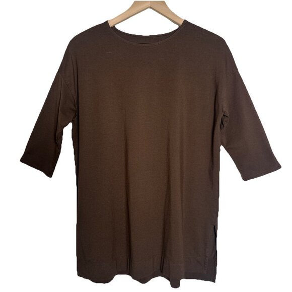 J JILL Small Brown Luxe Supima Ballet 3/4 Bracelet Sleeve Round Neck Knit Tunic - Picture 1 of 10